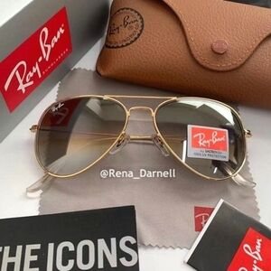 Ray-Ban Women's Gold Aviator Sunglasses with Brown Gradient Lenses